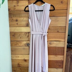 Calvin Klein V-Neck Sleeveless Gauze Wrap Wide Leg Belt Sz 4 Mauve Pink Jumpsuit